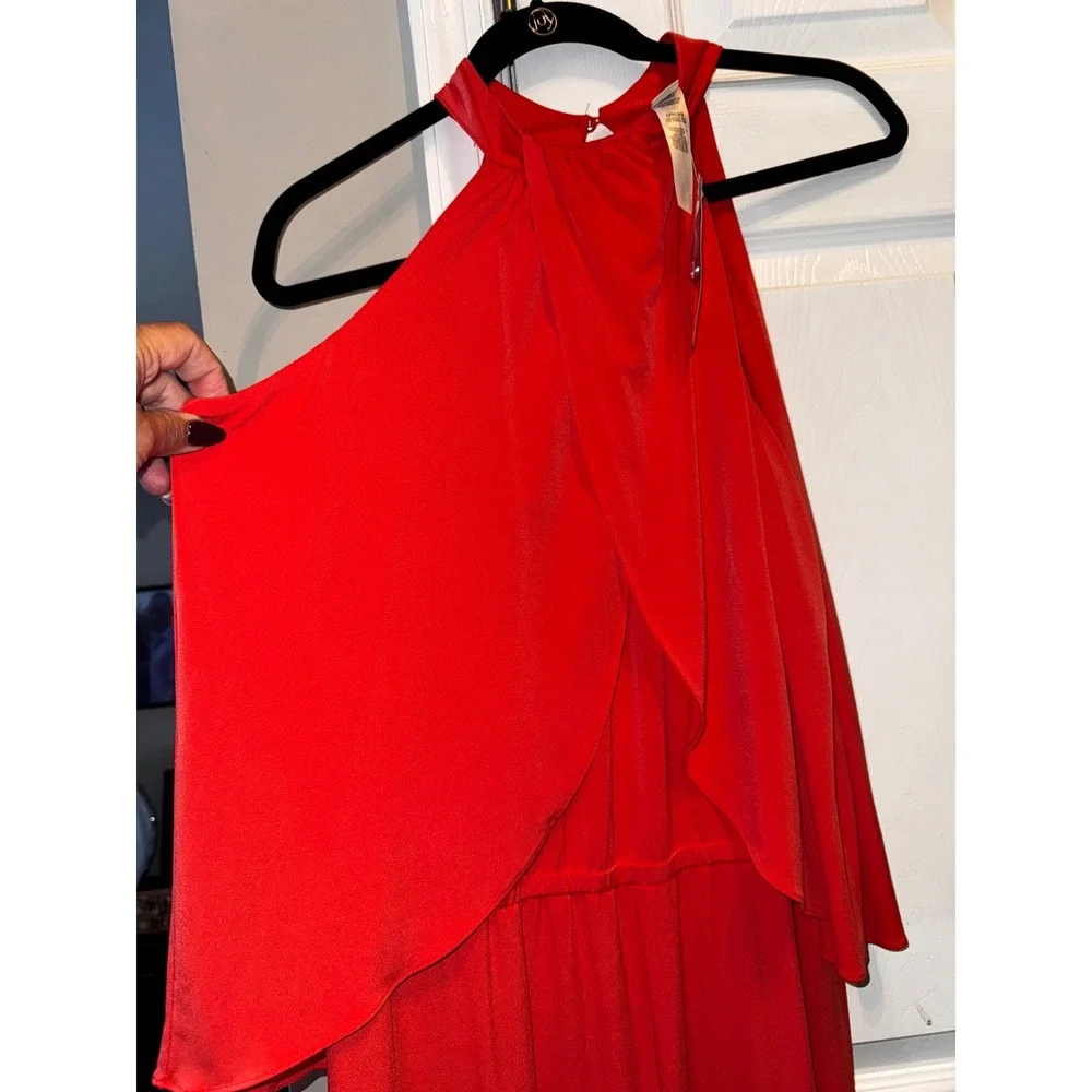 Chico's Red Halter Neck Overlay‎ Jumpsuit Wide Leg Size 1 NWT - Picture 7 of 11